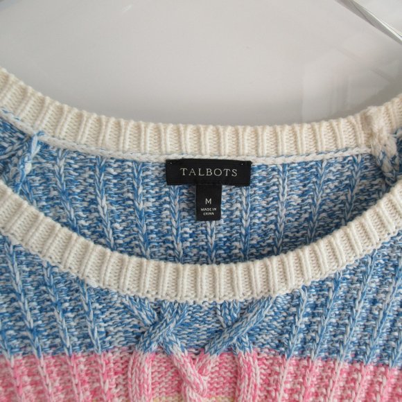 Talbots Women's Sweater Striped Cable Pattern Long Sleeve, Sz M Multicolor - Picture 2 of 9